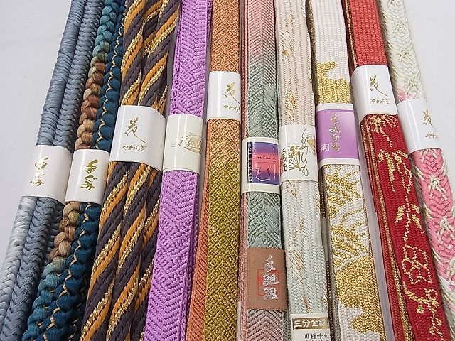 平和屋2■和装小物 帯締め全て未使用10本 花やわらぎ 高麗組 笹浪組 手組紐 金糸 逸品 未使用 ih481