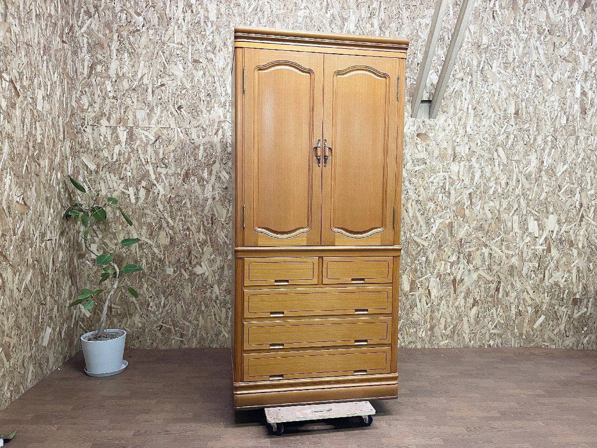 ●府中家具 伝統工芸師 皿田卓人作 和箪笥 洋服収納家具 洋服掛け 桐 整理箪笥 引き出し タンス たんす チーク材 貝1005