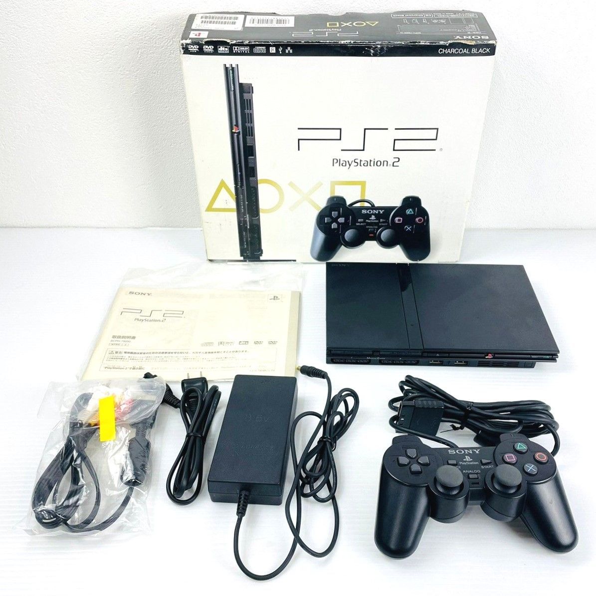 美品完品！動作OK！ SONY PS2 本体 セット 一式 SCPH-79000 79000 ブラック 黒 薄型 コントローラー ケーブル アダプター 箱