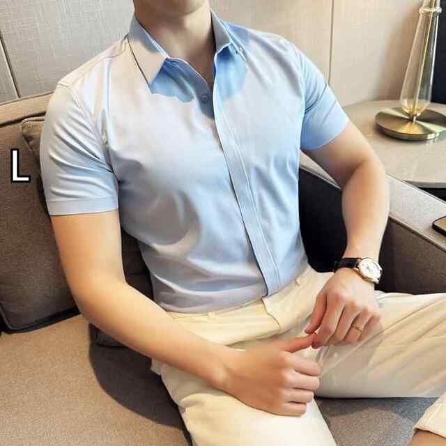 [L]春 コーデ メンズ 用 服 シンプル ファッション オシャレ 大人 かっこいい 大きいサイズ ストリート 紳士服 ソリッドカラー 隠しボタン ビジネス シャツ 半袖 ハイエンド スリム カジュアル