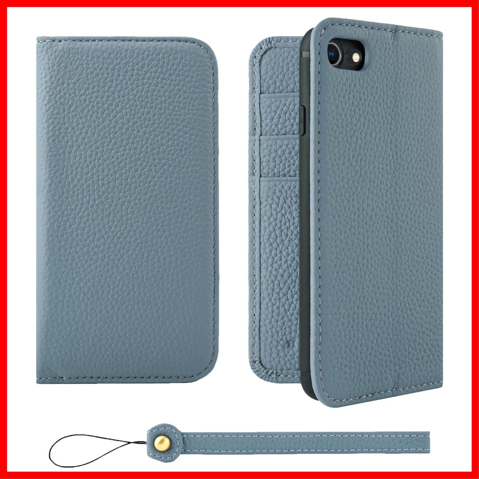 【新着商品】[HANATORA] iPhone8/iPhone7/iPhoneSE3/SE2 (第3世代・第2世代) ケース 手帳型 本革 シュリンクカーフレザー スマホケース スタンド機能 ベルトなし マグネットなし ブルーグレー H0XA-8SE-Blue