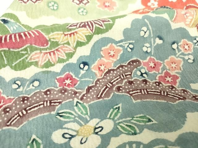 平和屋着物○九寸名古屋帯 型染 雲取り遠山花文 正絹 逸品 DAAX4343ps