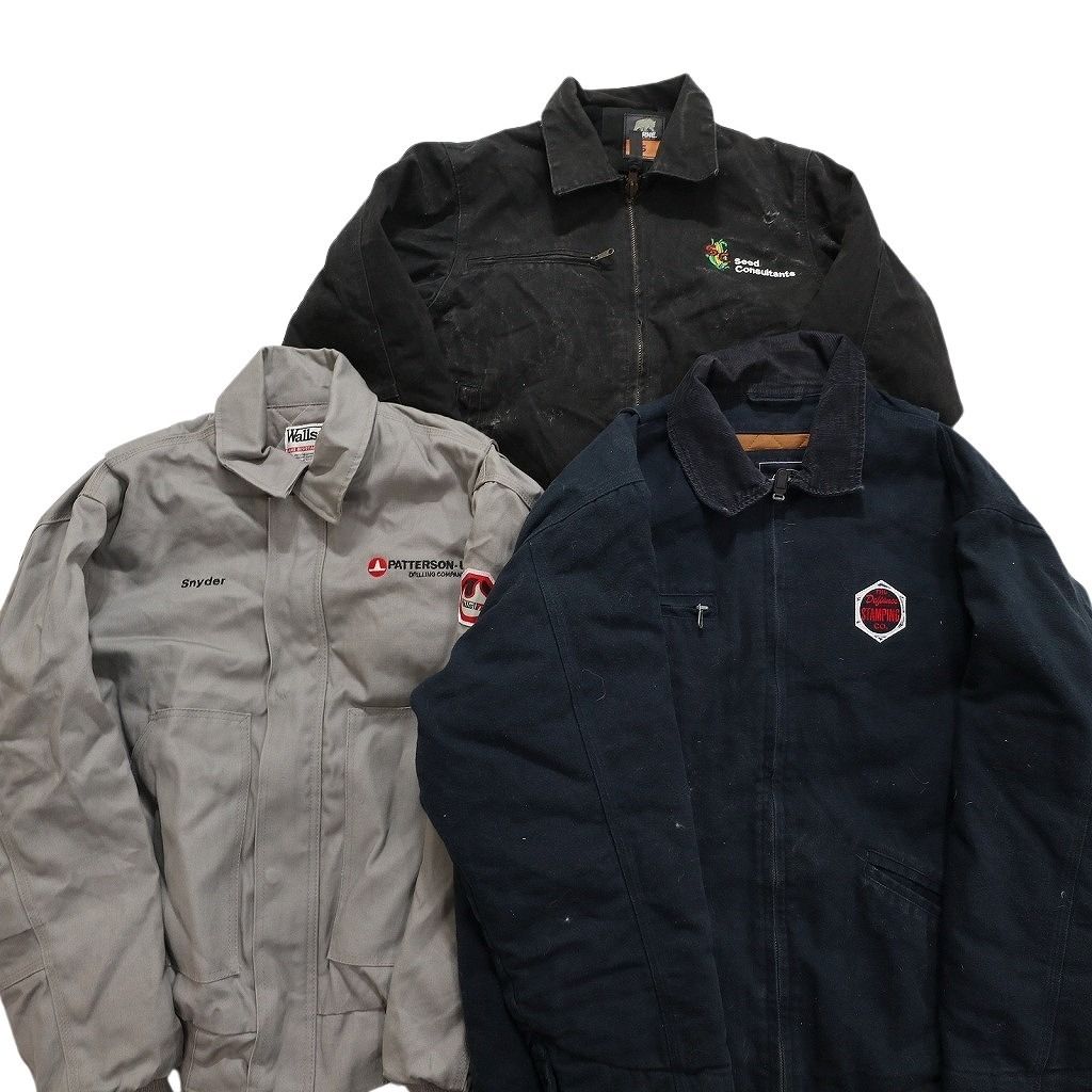 古着卸 まとめ売り ダック地 デトロイト型 ジャケット 3枚セット (メンズ S /M /L ) 刺 ワッペン 企業 コーデュロイ襟  古着 NC2044