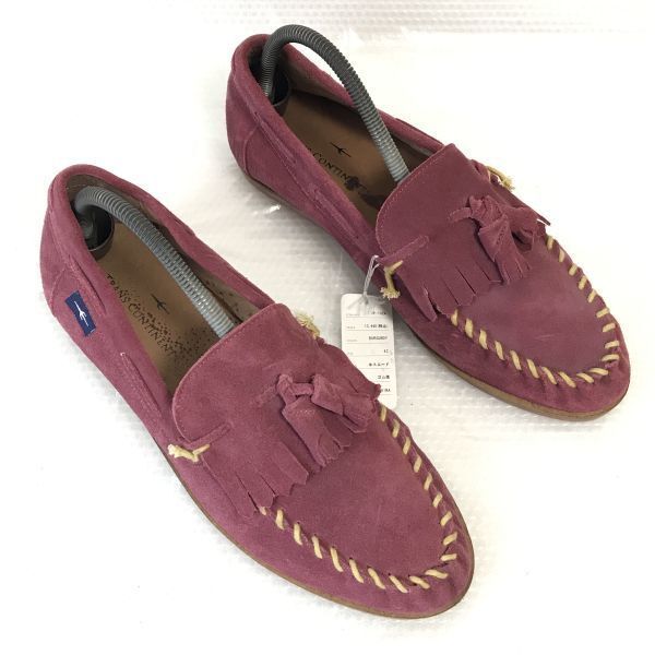 定価1.3万 TRANS CONTINENTS 本革 デッキシューズ モカシン ローファー 42 26.0-26.5 バーガンディ PINK dress shoes◆B-197