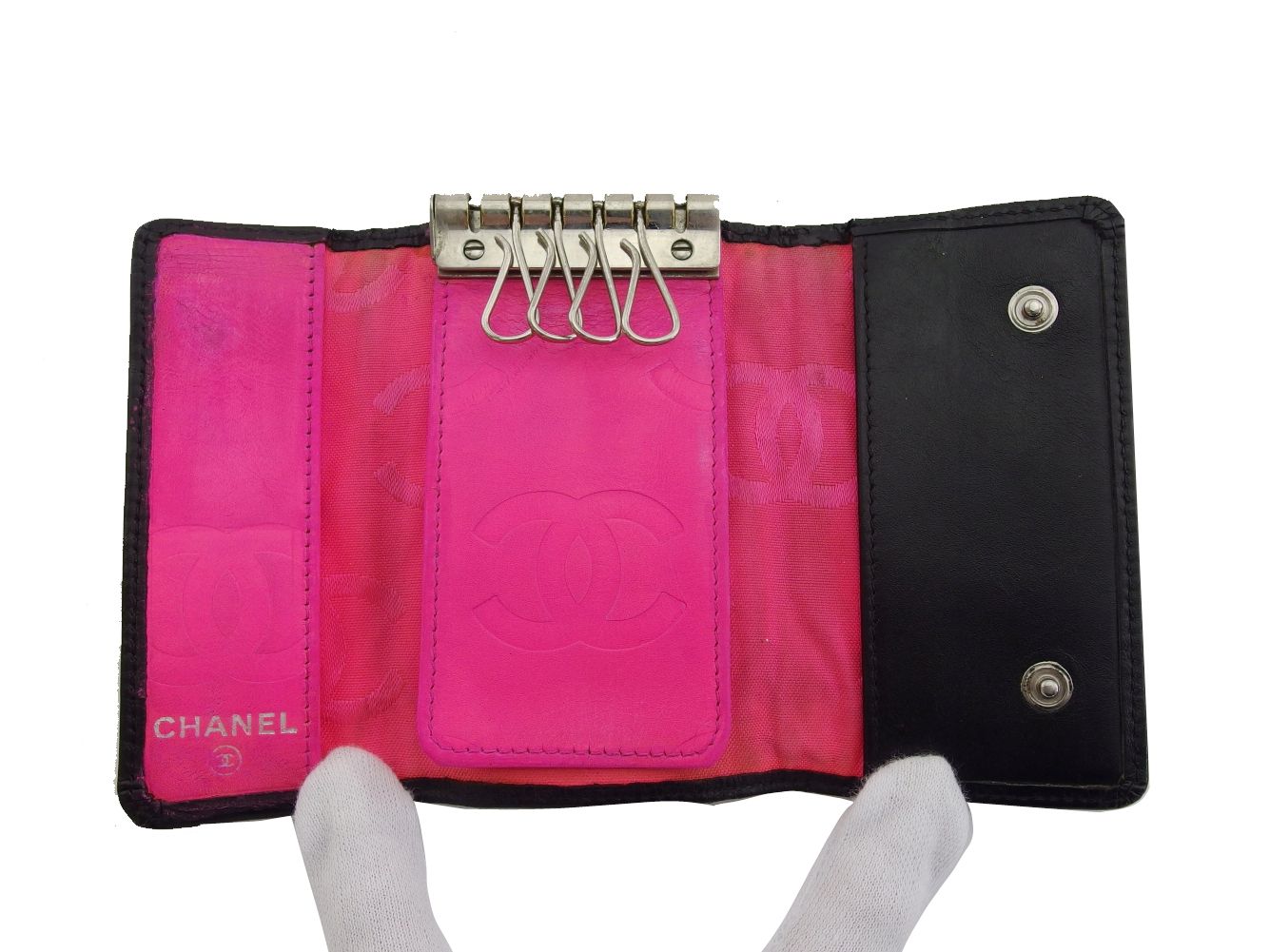 シャネル CHANEL キーケース カンボンライン ブラック×ピンク