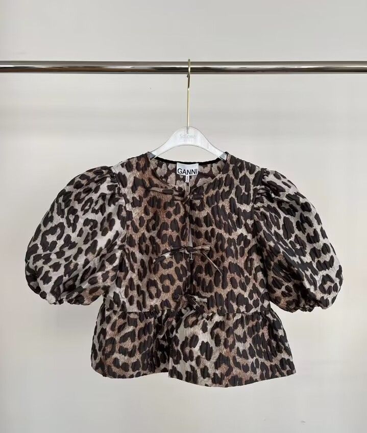 新品 Ganni（ガニー）ルーシュ ブラウス シャツ レディース ヒョウ柄 
