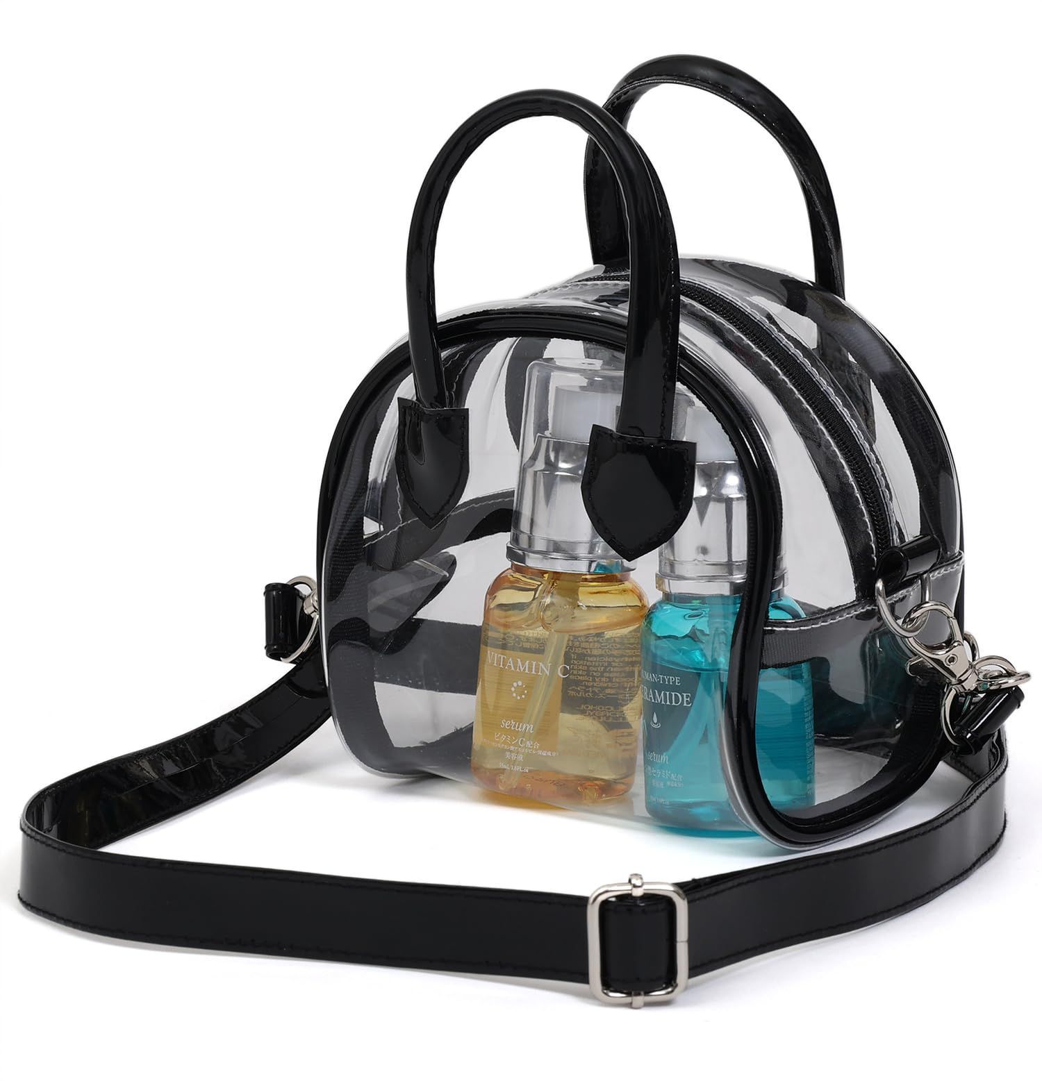 【新着商品】Sサイズ ショルダー 斜め掛け サークル型 ラウンド ポーチ PVC transparent bag 透明で中身が見える クリアバッグ ショルダーベルト長さ調節可能 肩掛け 手提げ 手持ち 透明バッグ クリアポーチ ビニール トート スケルトン シ