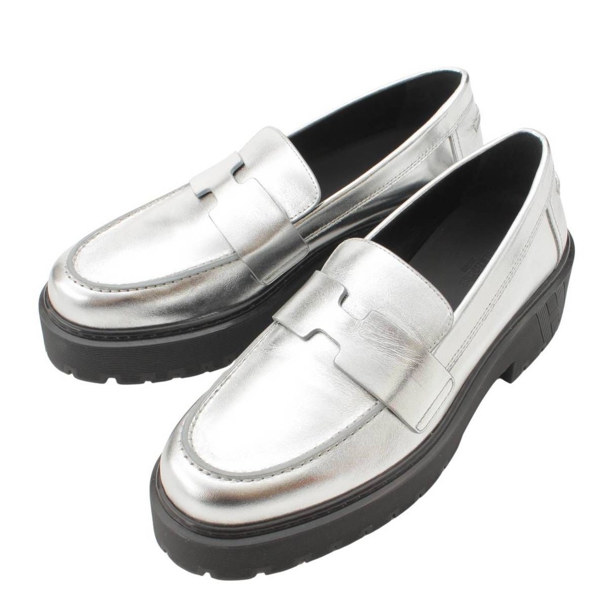 HERMES エルメス ヒッチ ローファー モカシン 37 23.5cmブラック