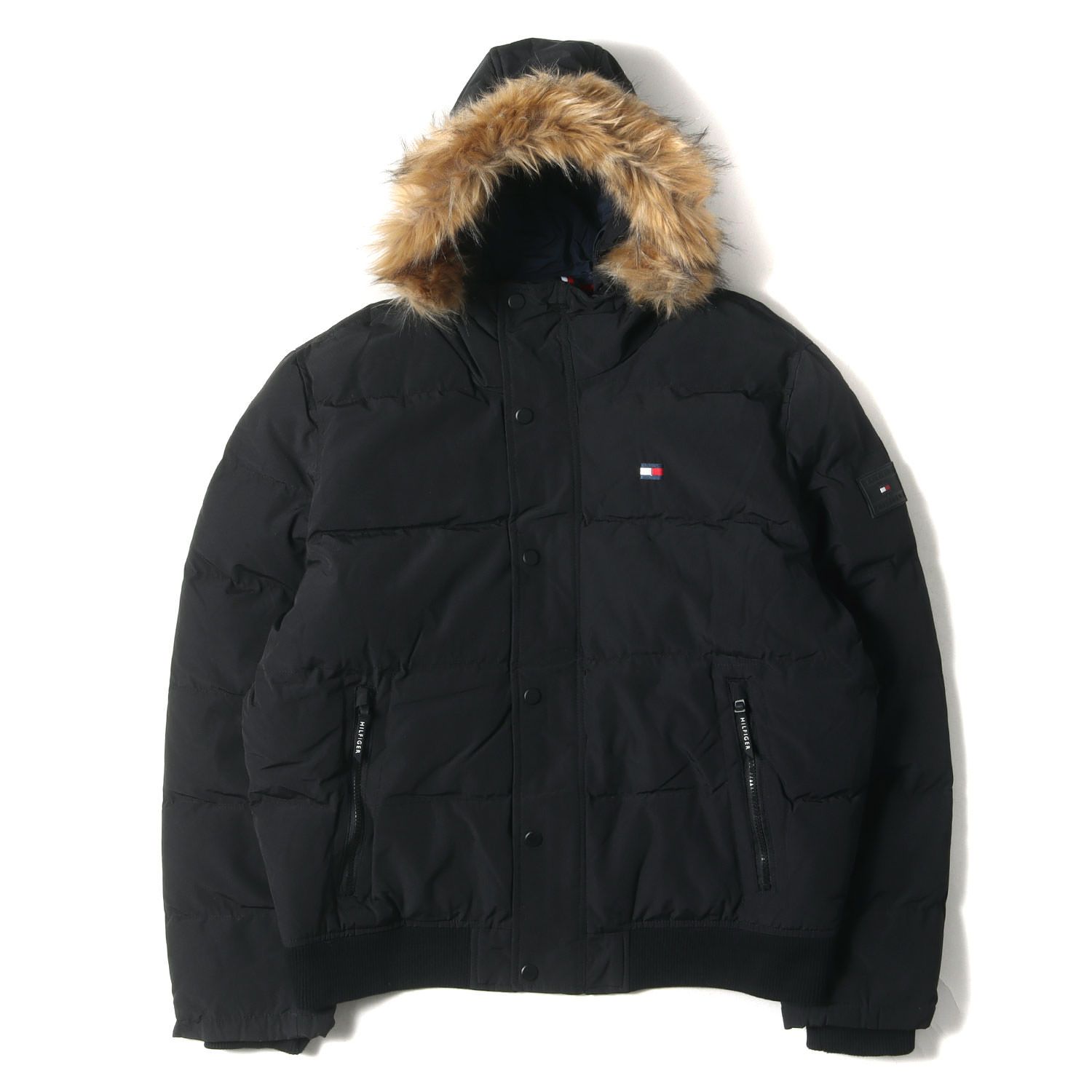 TOMMY HILFIGER トミーヒルフィガー ジャケット サイズ:XL 取り外し可能ファー ポリコットン パテッド ジャケット (159AP863) ブラック 黒 アウター ブルゾン 上着【メンズ】