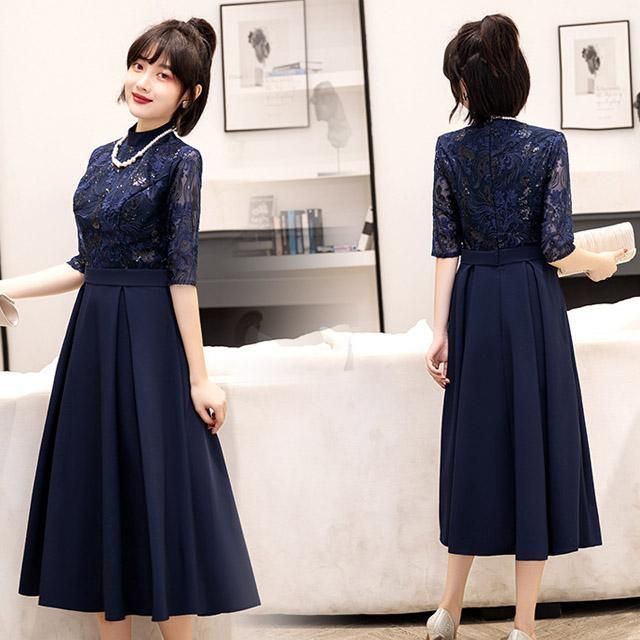 ドレス 花柄 長袖 シフォンドレス レトロ パーティードレス【0917