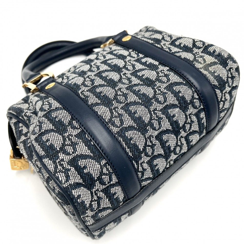 クリスチャンディオール ハンドバッグ レディース トロッター ミニボストンバッグ Christian Dior キャンバス レザー ネイビー 紺 ゴールド金具 品 DECORATOM_COM_BR