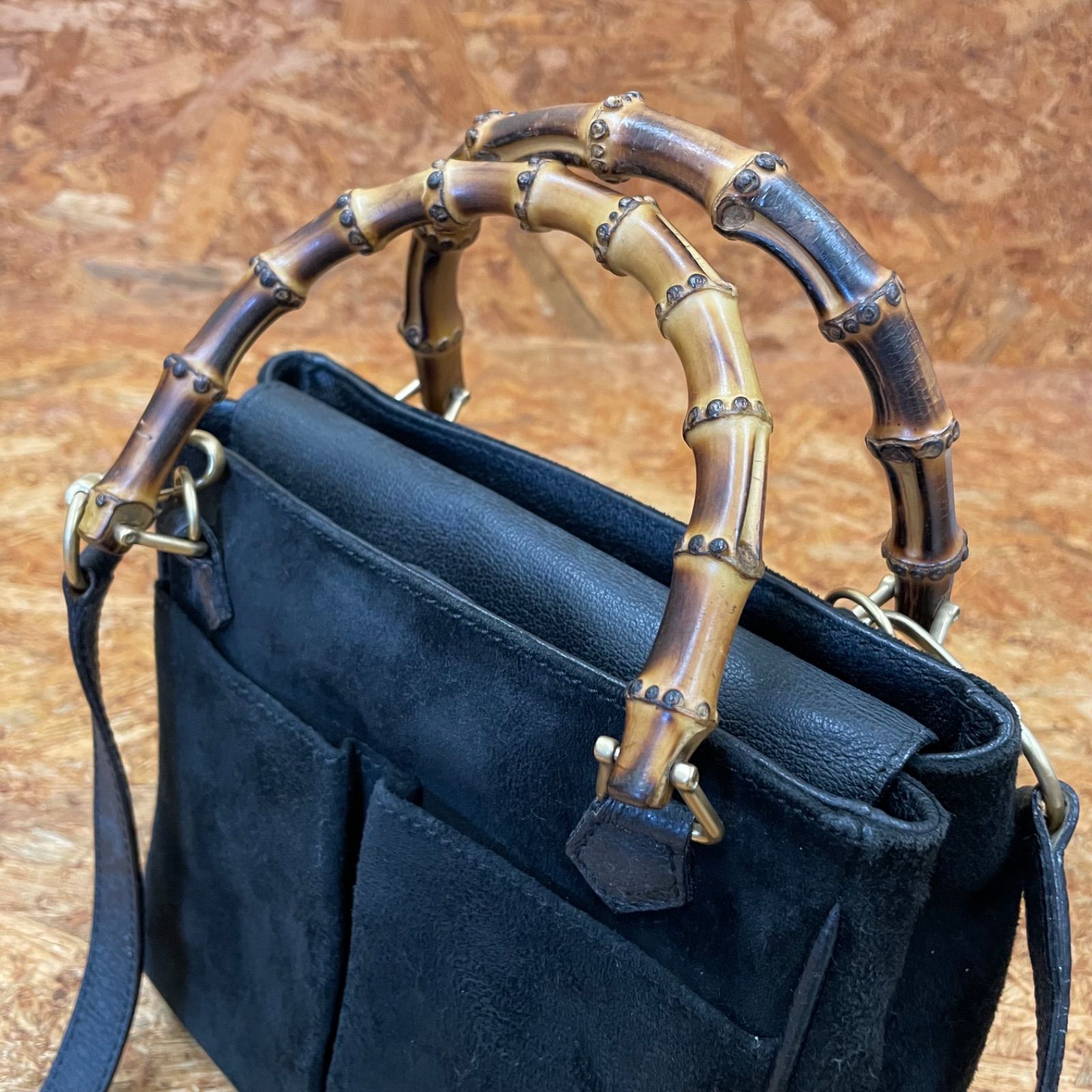 GUCCI オールドグッチ バンブー 2way ショルダーバッグ スエード