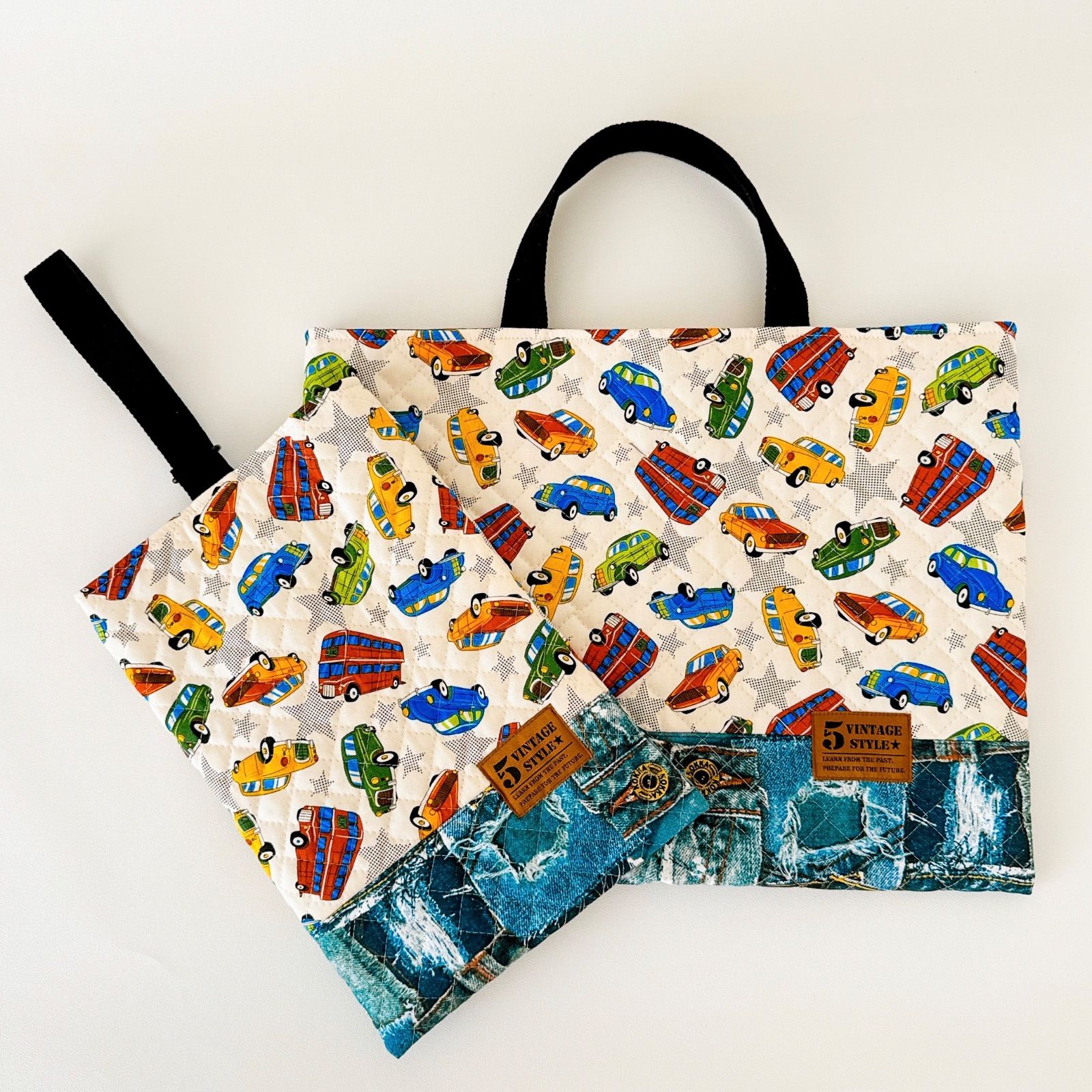 ヴィンテージカーアメ車入園入学レッスンバッグ巾着上履き給食袋