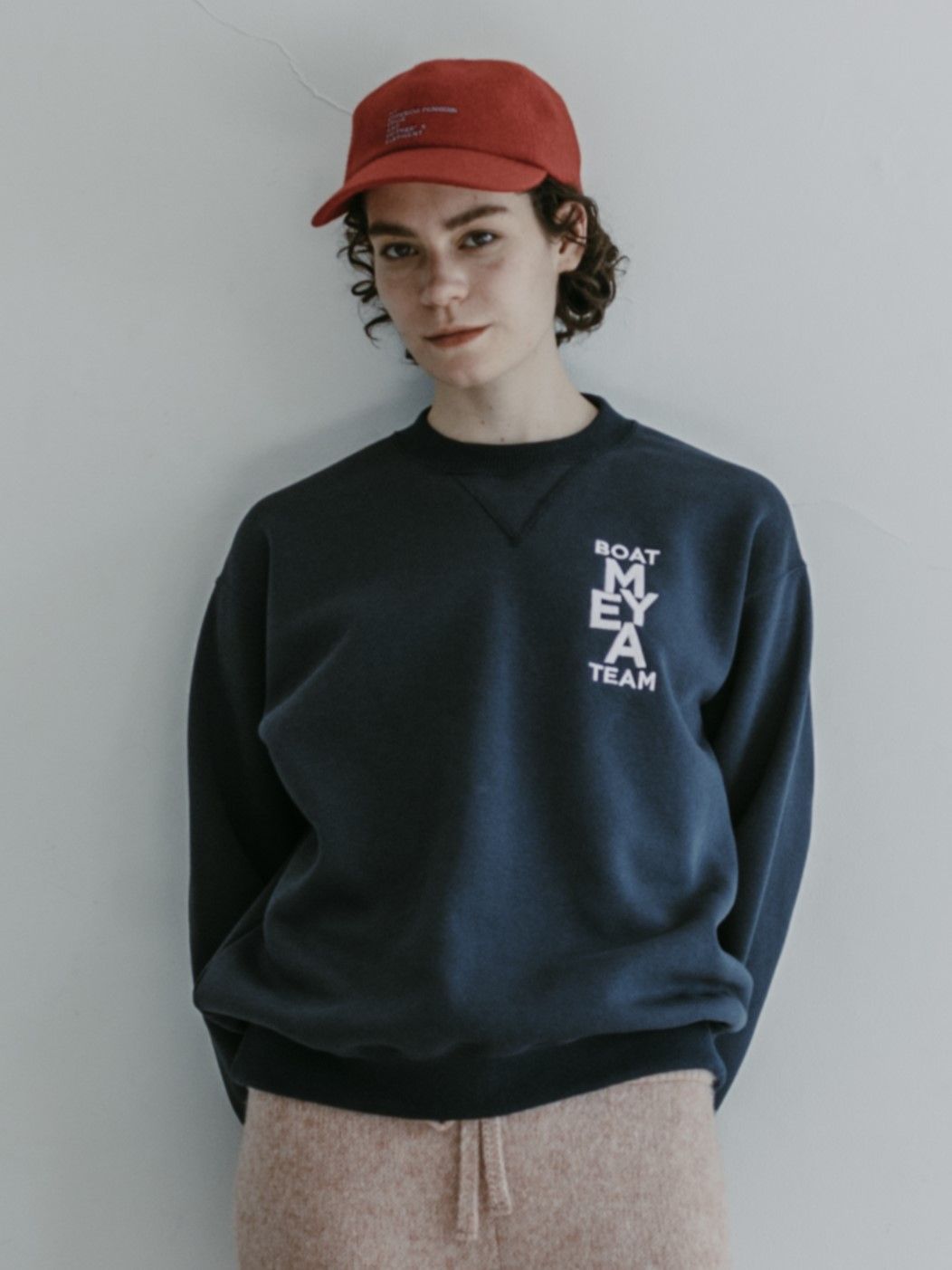 MEYAME メヤメ NO.6 EMBROIDELY SWEAT (BRUSHED LINING) NAVY エン