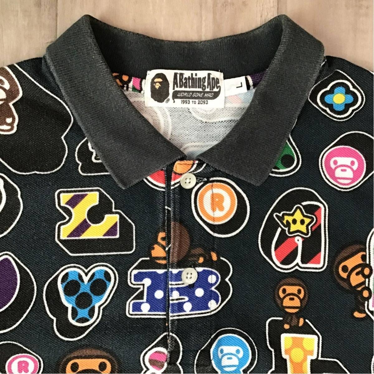 希少　A BATHING APE マイロ モノグラム ロゴ ポロシャツ マイロ モノグラム ロゴ ポロシャツ Lサイズ ブラック a bathing