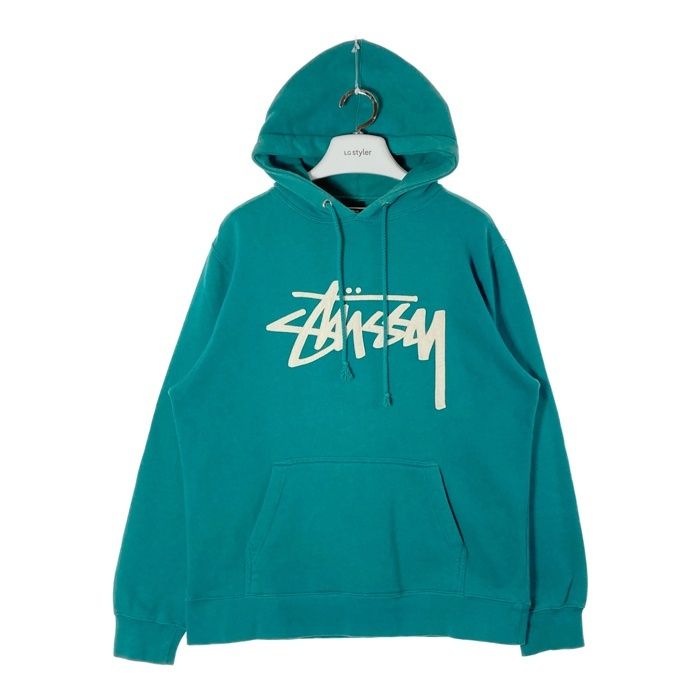 【激レア‼︎】STUSSY緑白 ストックロゴ フルジップ パーカー C464 激レア\u203c︎STUSSY◎緑白 ストックロゴ フルジップ パーカー C464