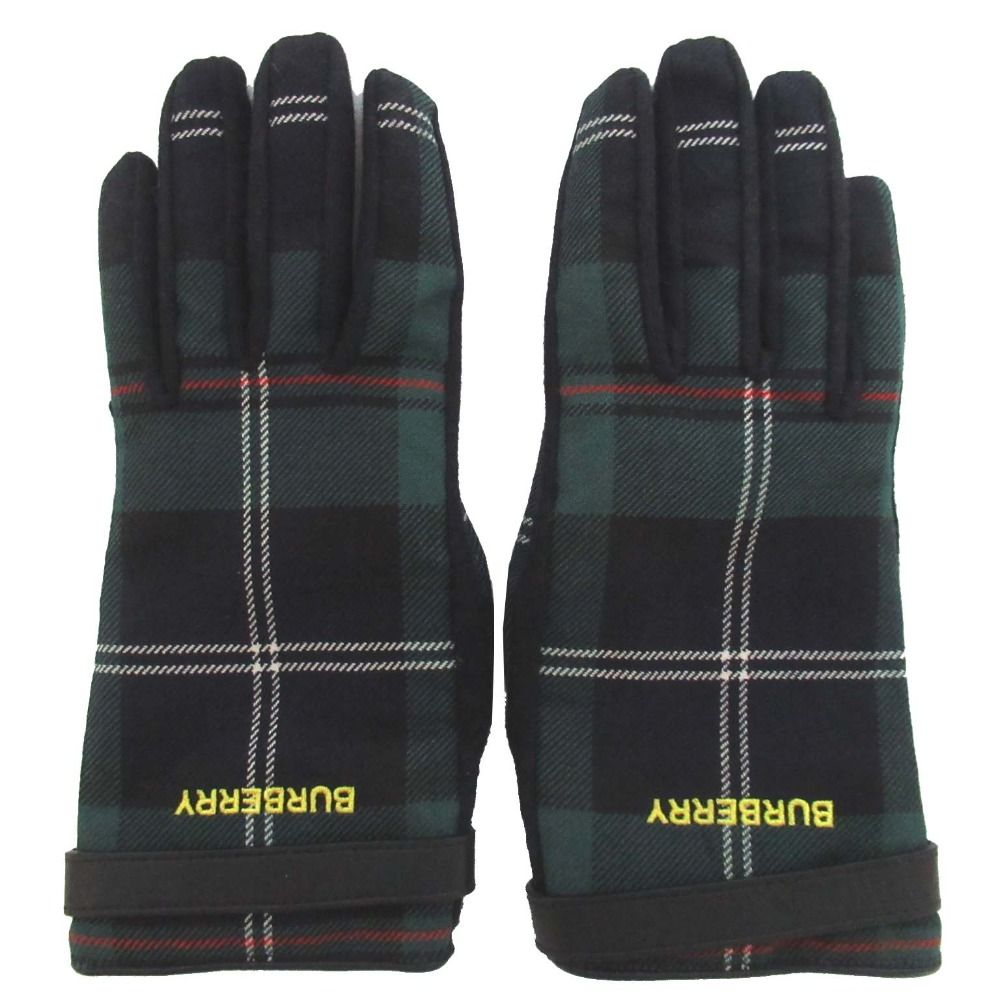BURBERRY バーバリー ブラックウォッチ チェック柄 グローブ 手袋 7.5サイズ グリーン レディース 古着