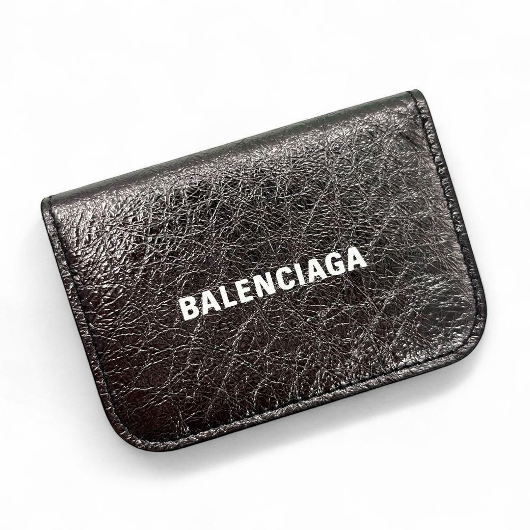 バレンシアガ 三つ折り財布 BALENCIAGA メンズ レディース ロゴ キャッシュ ミニウォレット ブラックメタリック