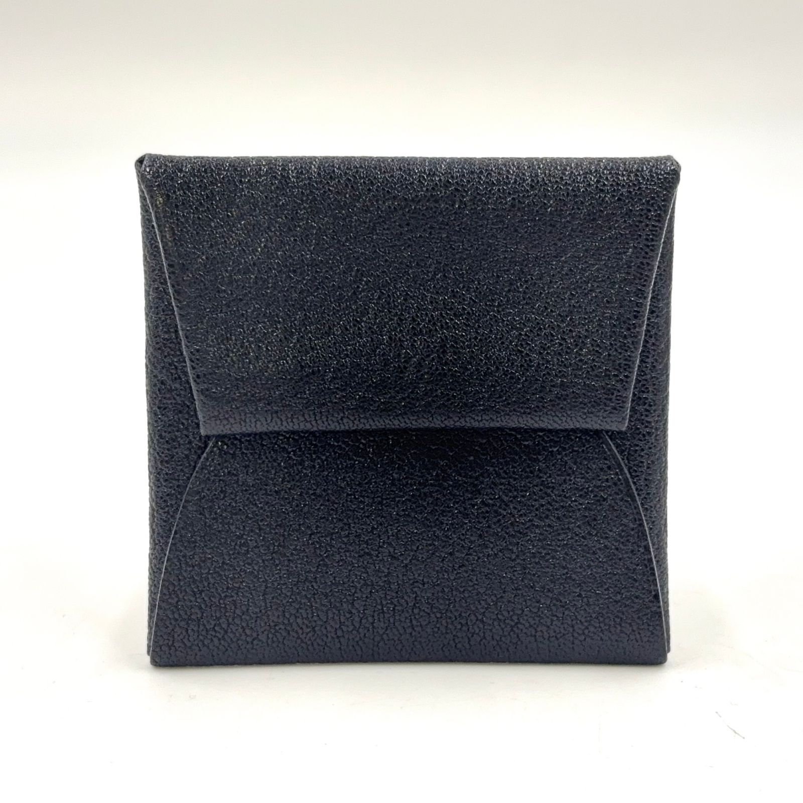 HERMES カルヴィ □H刻印 レザー ブラック カードケース シルバー