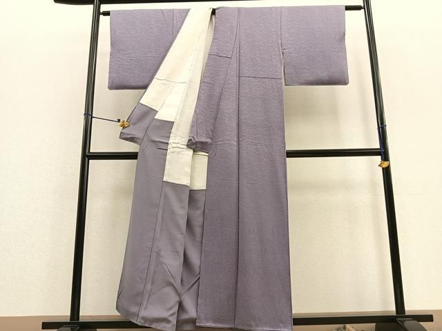 だだんだん　単衣　色無地　紋楊柳ちりめん　鳩羽色系　家紋　正絹　G307 だだんだん様専用 単衣 色無地 紋楊柳ちりめん 鳩羽色系 家紋
