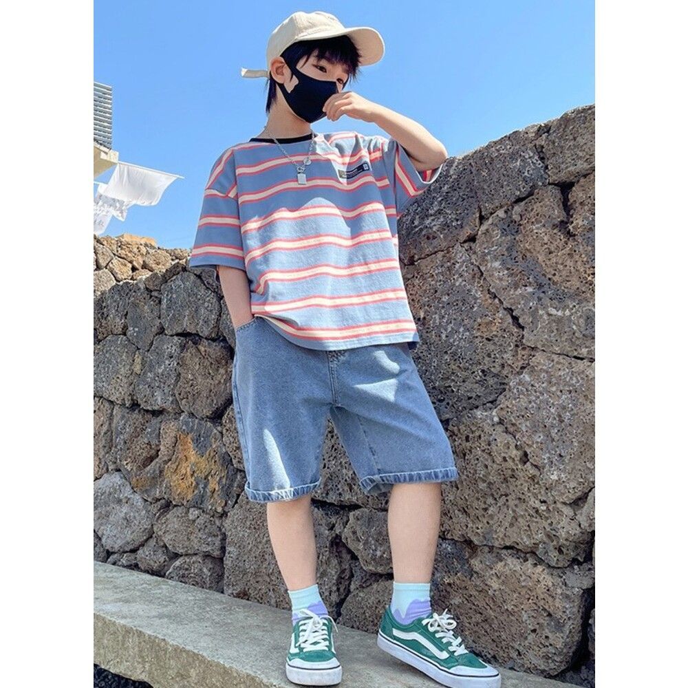 Aタイプ×ブルー  160cm  セットアップ lyset1505 セットアップ キッズ 半袖 上下セット 2点セット パンツセット 子供服 子ども Tシャツ トップス ハーフパンツ 半ズボン パンツ ジュニア 子供 男の