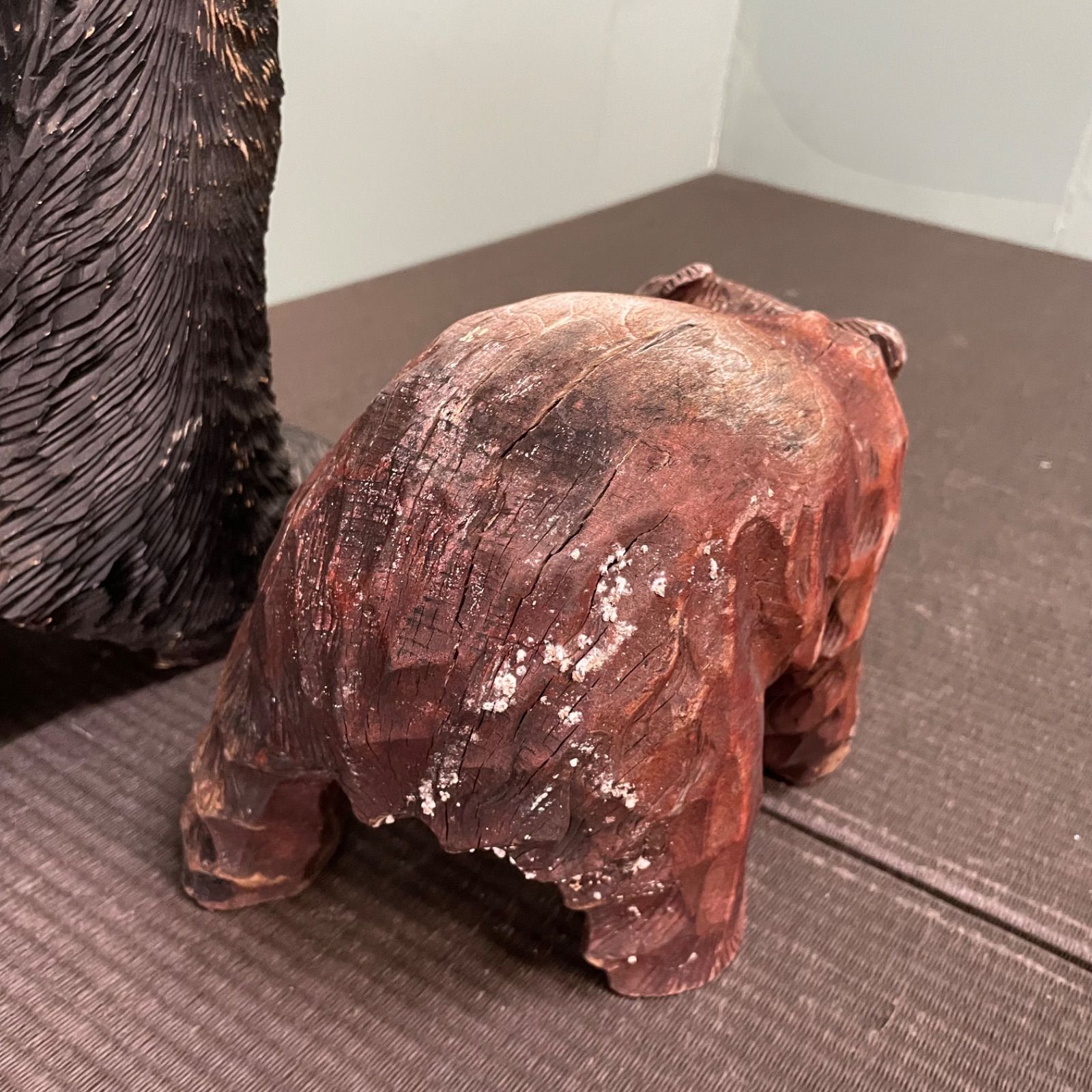 【希少】 木彫り熊　大小２点セット 北海道 民芸品 昭和レトロ 親子熊 匿名配送 珍品】木彫り熊・酒タバコ・のんべい熊・置物・北海道工芸品・No