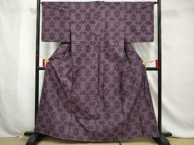 平和屋着物▽上質な紬 単衣 格子 正絹 逸品 AAAZ1604fy