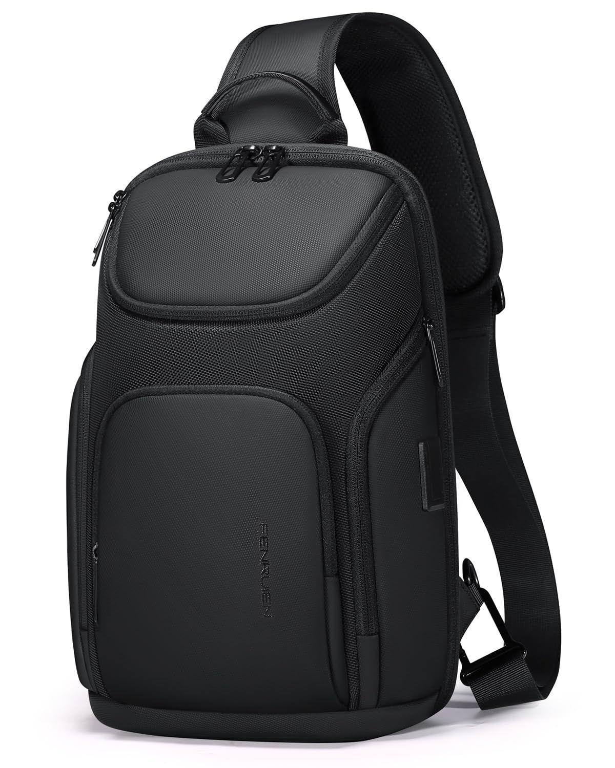 Color ブラック FENRUIEN ボディバッグ ショルダーバッグ 大容量 11インチiPad収納 肩掛けバッグ USBポート付き ワンショルダーバッグ メンズ 多層収納 斜めがけバッグ ハイキング用デイパック カジュアル