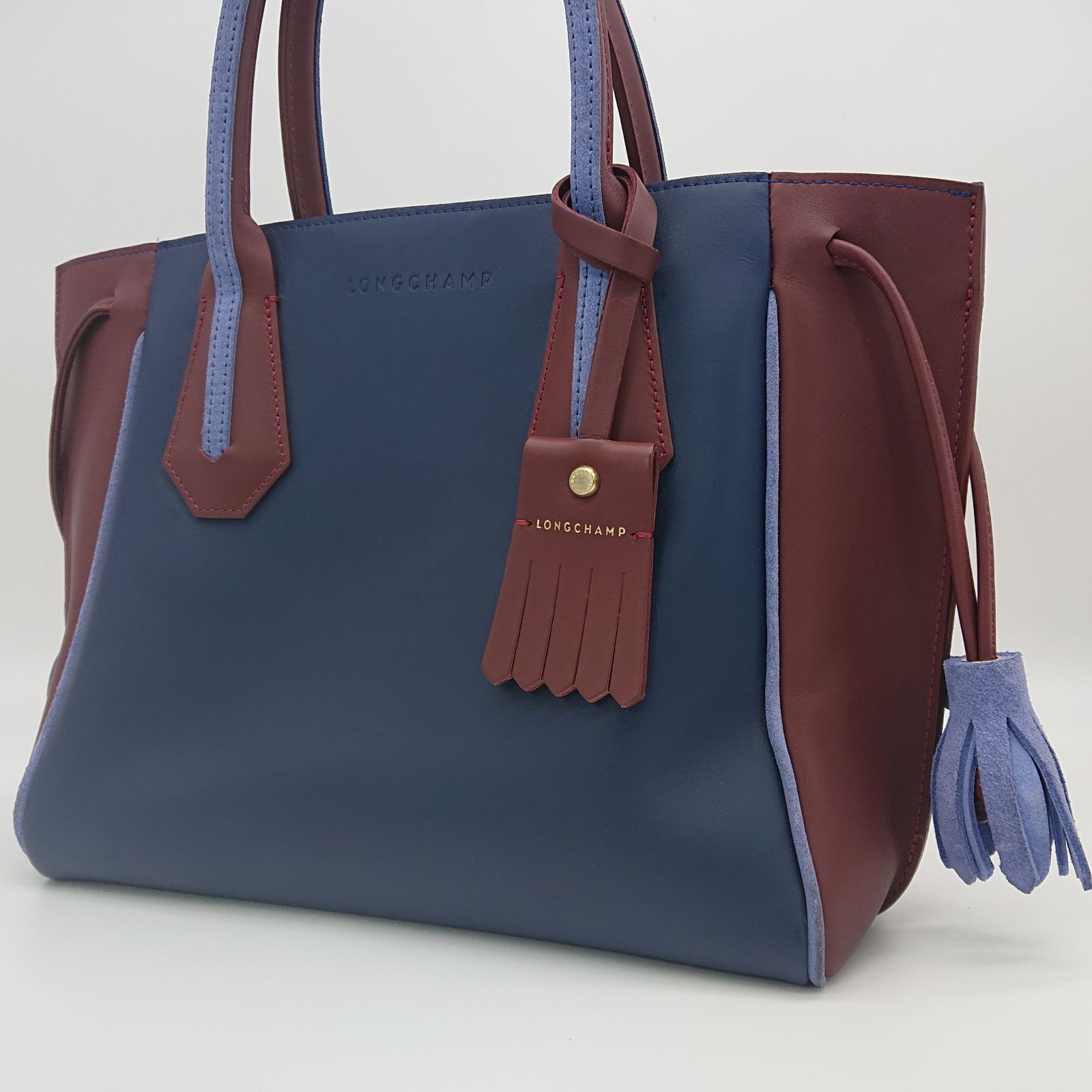 【希少カラー】LONGCHAMP ロンシャン	ペネロペハンドバッグレザータッセルネイビーブラウン