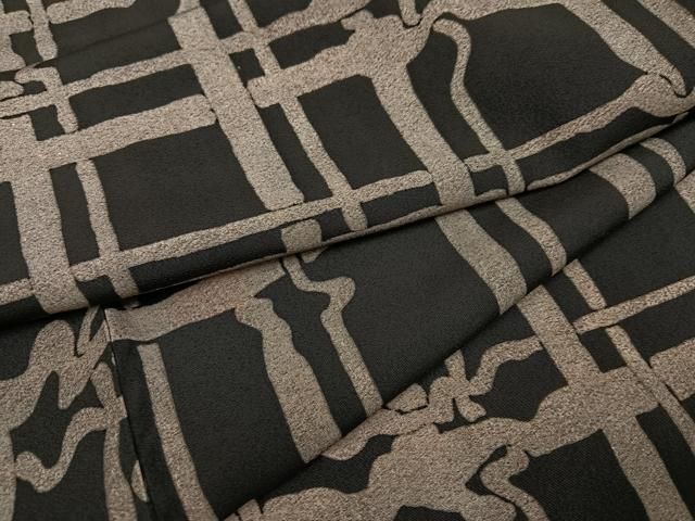 平和屋着物●上質な小紋 変わり格子 黒地 正絹 AABC0607ph