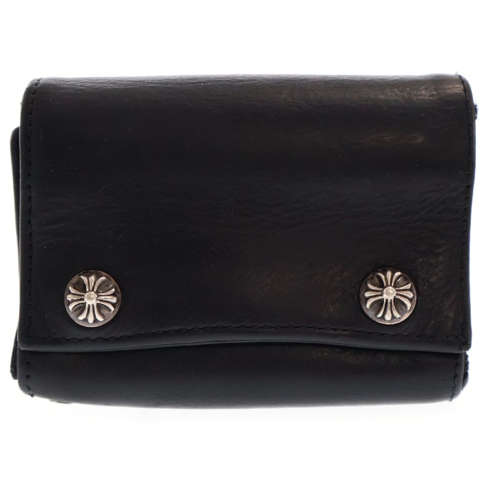 CHROME HEARTS (クロムハーツ) 3FOLD WALLET 3フォールド クロスボールボタン レザーウォレット 三つ折り財布 ブラック