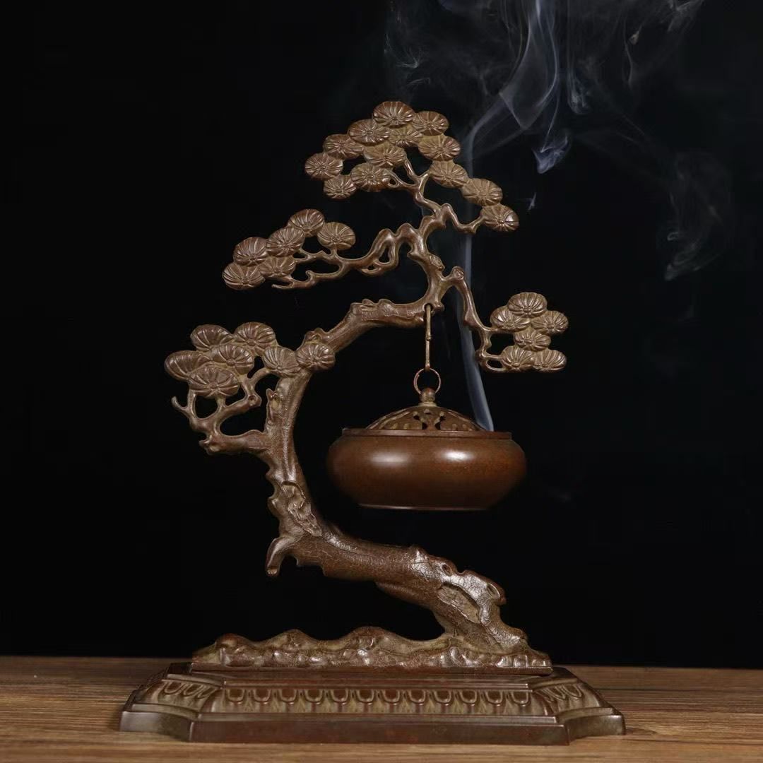 銅 細工 松迎客松弔炉を弔り 檀香を沈める香炉 香道具 工芸品 置物