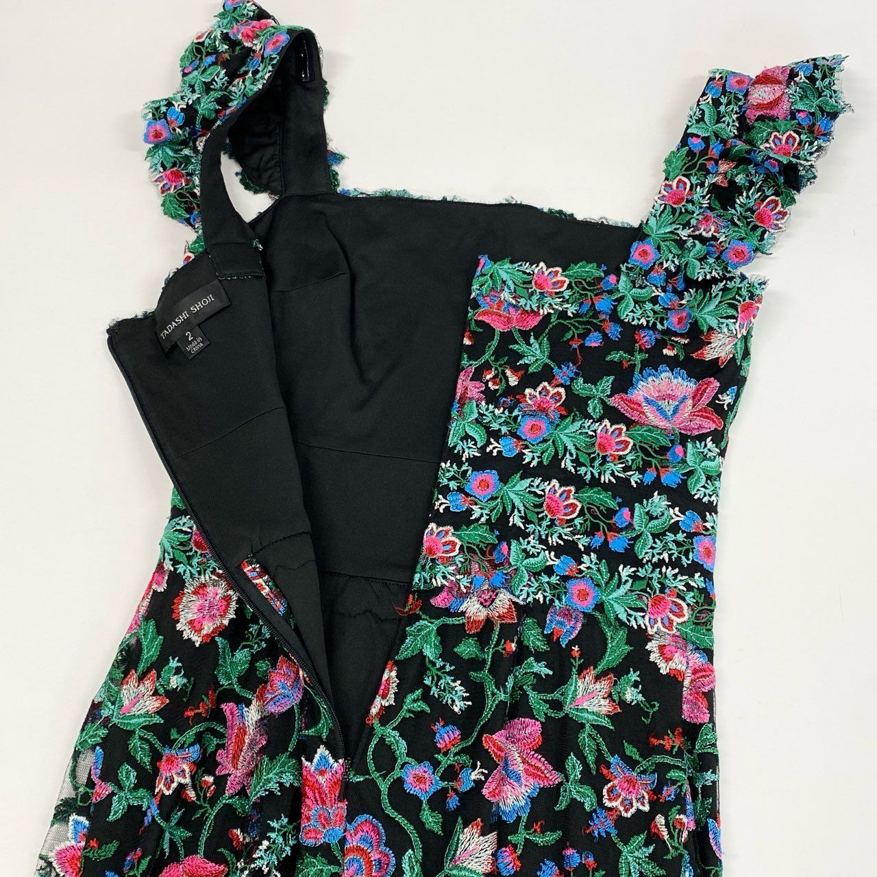 TADASHI SHOJI 刺繍入りひざ丈ワンピース サイズ2 タダシショージ 