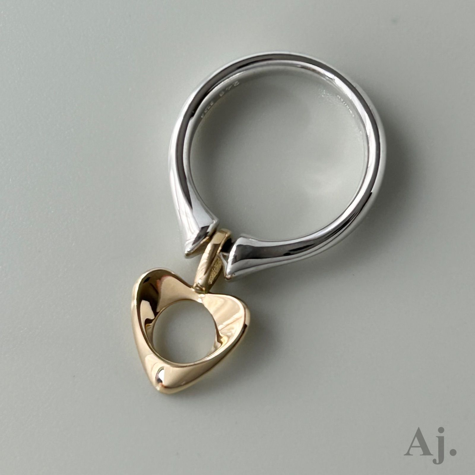 美品　ジョージジェンセン　246　ハート　コンビ　リング　925　750　約16 美品 ジョージジェンセン 246 ハート コンビ リング 925 750 約