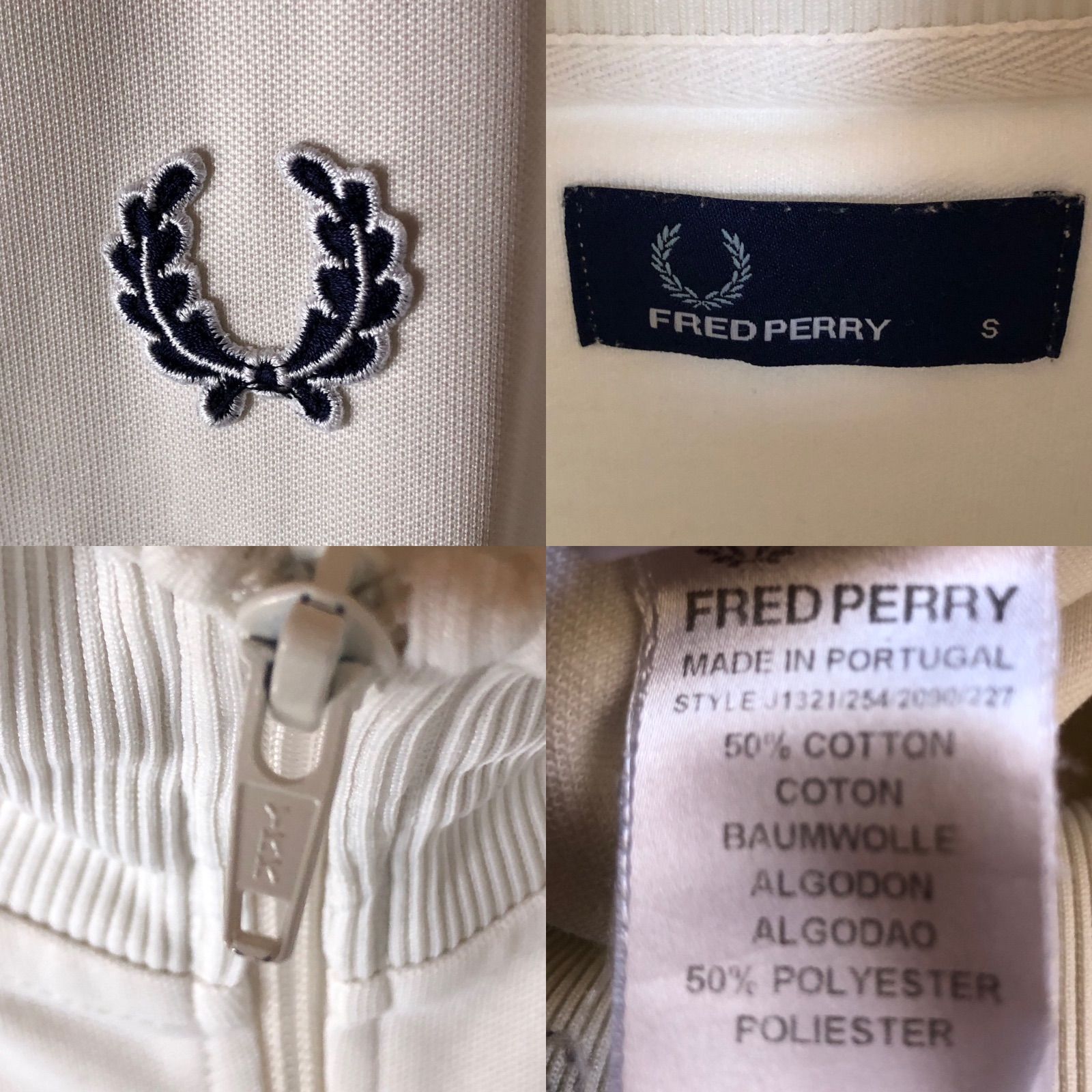 FRED PERRY トラックジャケット 刺繍入 S オフホワイト　ポルトガル製 FRED PERRY トラックジャケット 刺繍入 S オフホワイトポルトガル製