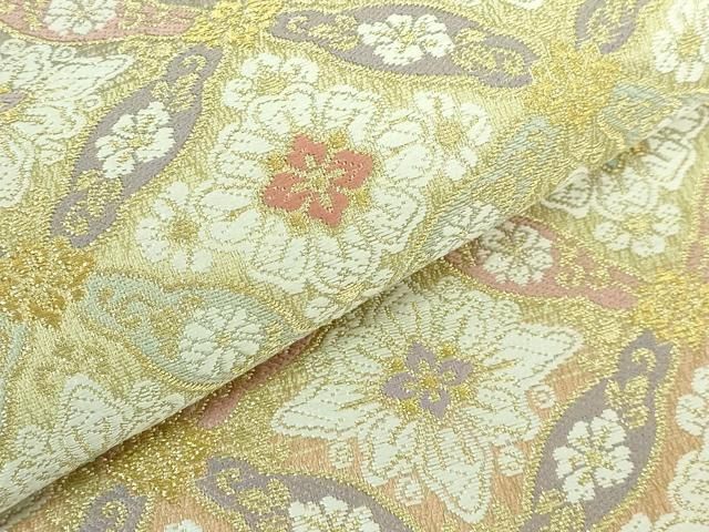 専用帯2864 ●やまと誂製 高級 正絹 七宝唐花文 全通 袋帯 未仕立て】袋帯 焦灰色 ダークグレー 葡萄唐草 唐花 向かい鳥 更紗