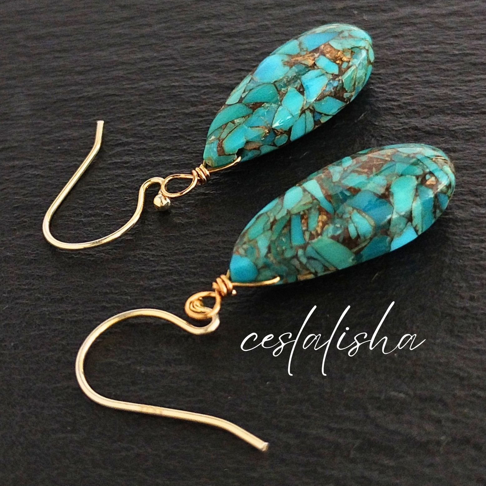 ターコイズカービング シンプルピアス