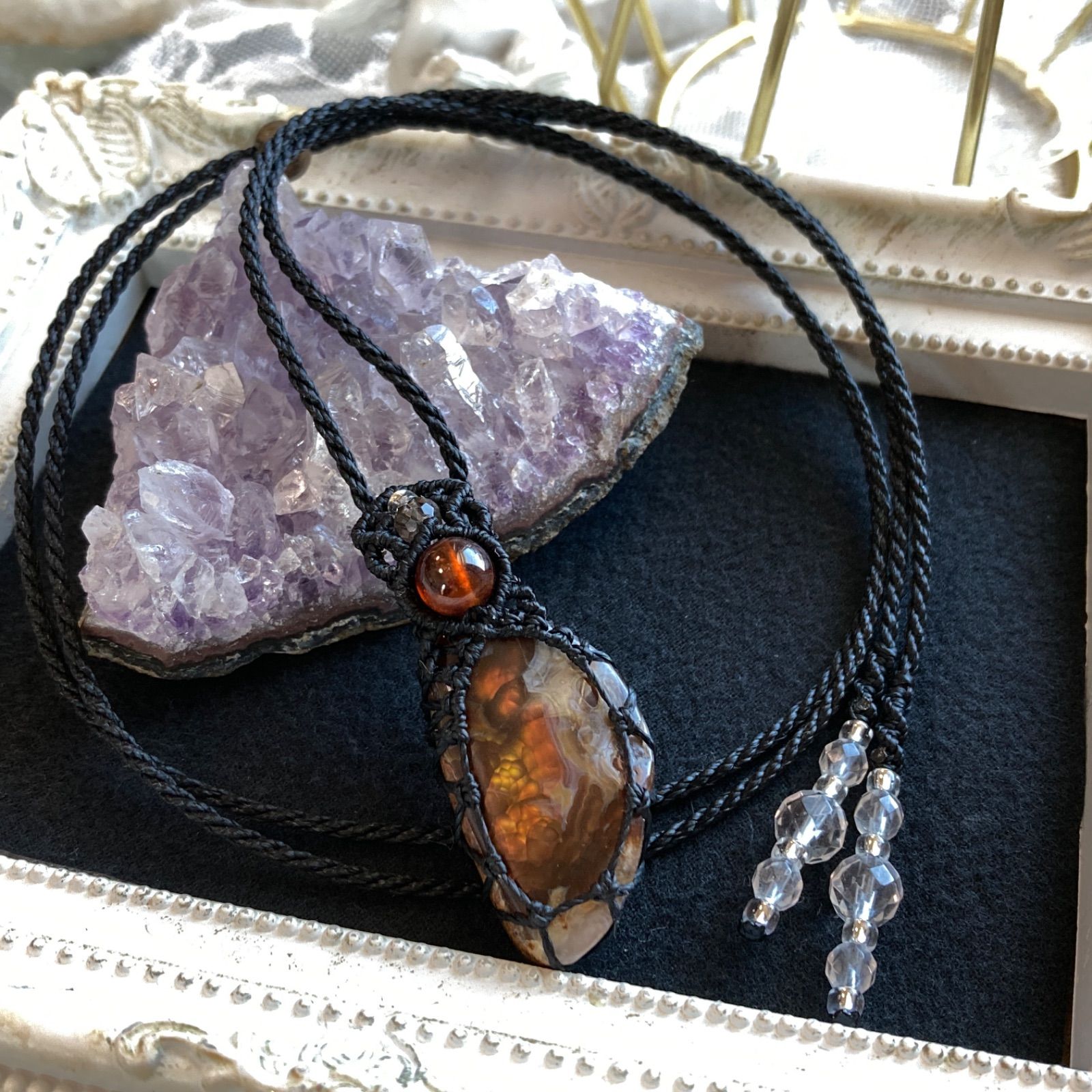 石 ︎ファイヤーアゲート ミニサイズ マクラメ編みネックレス 金属アレルギー対応 ネックレス NEXPOTALLINN_EU