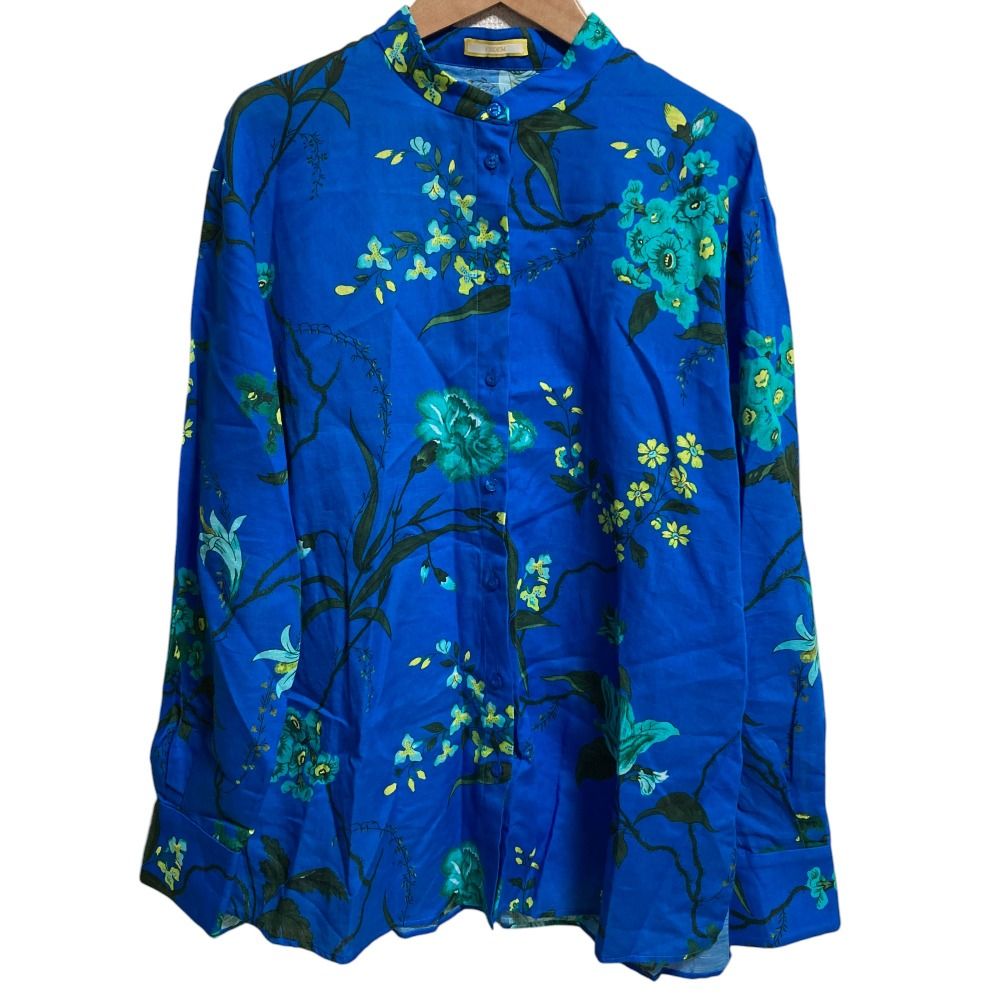 美品 ERDEM アーデム フラワープリント 長袖 バックオープン ブラウス シャツ UK8 ブルー レディース 古着 中古 美品 ERDEM アーデム フラワープリント 長袖 バックオープン