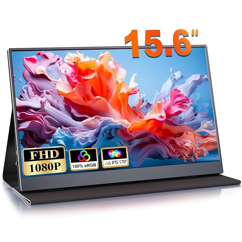CUIUIC モバイルモニター 15.6インチ モバイルディスプレイ ポータブルモニター 1080P ゲーミングモニター スイッチ用 非光沢IPSパネル 1920x1080 FHD 持ち運び 軽量 薄型 スピーカー内蔵 標準HD|USB-A|Type-C|mi