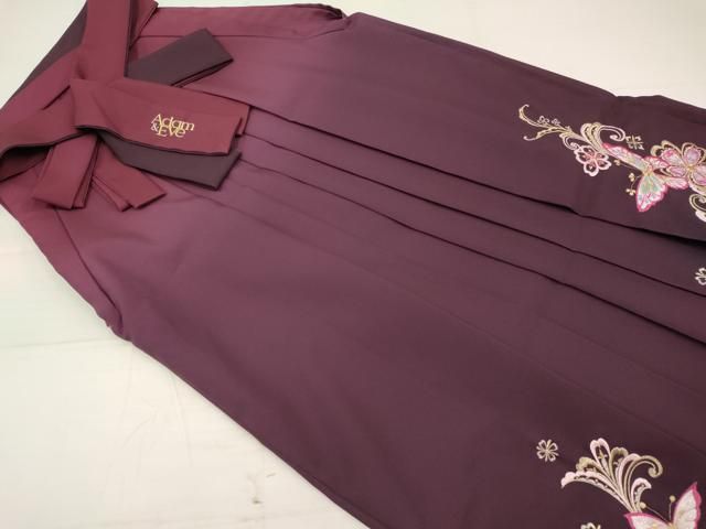 平和屋着物○女性 行灯袴 総刺繍 草花文 深紫色 金銀糸 卒業