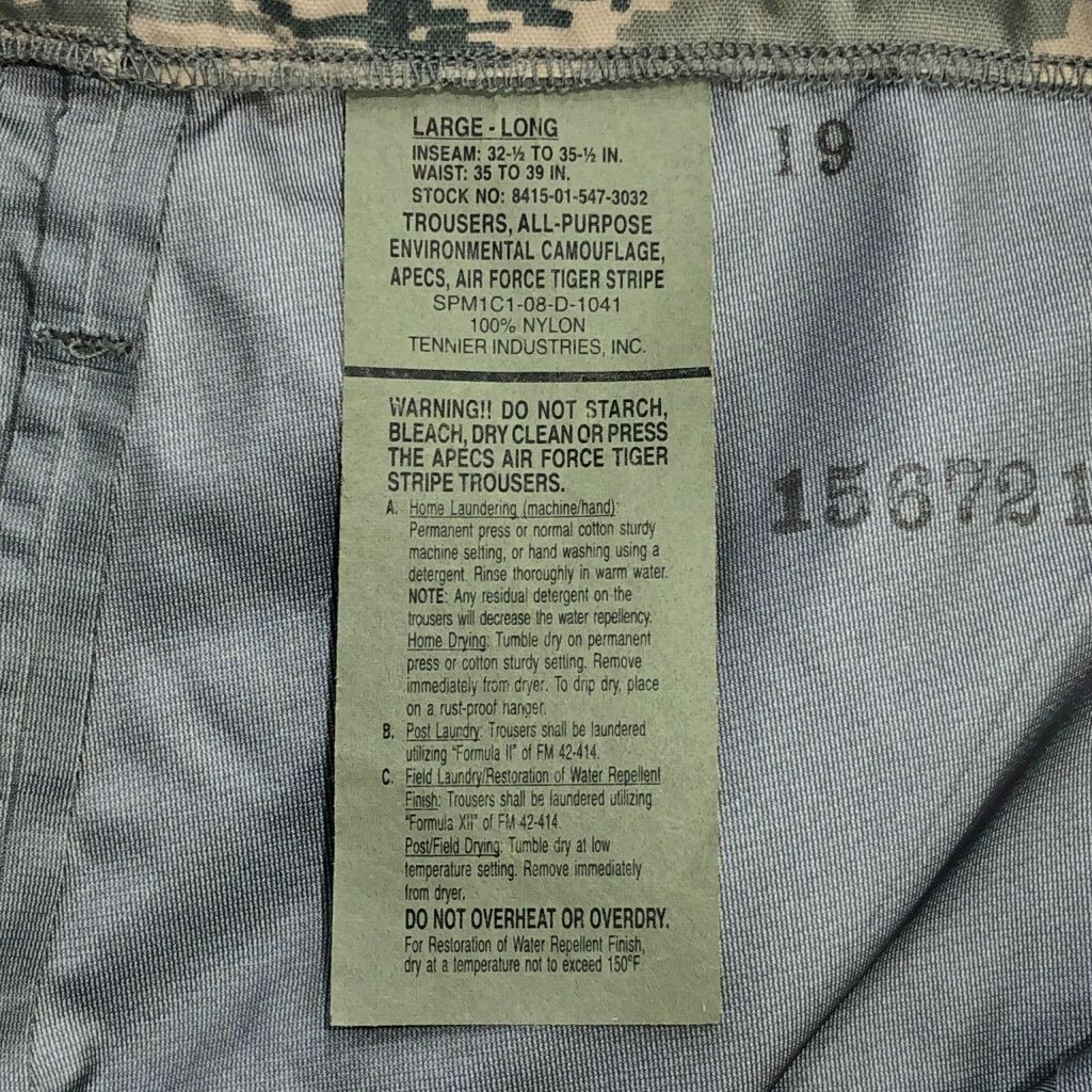  00年代 米軍実物 U.S. USAF APECS GORETEX パンツ ミリタリー ABUカモ メンズ LARGE LONG 古着 V 6410 その他 メンズ