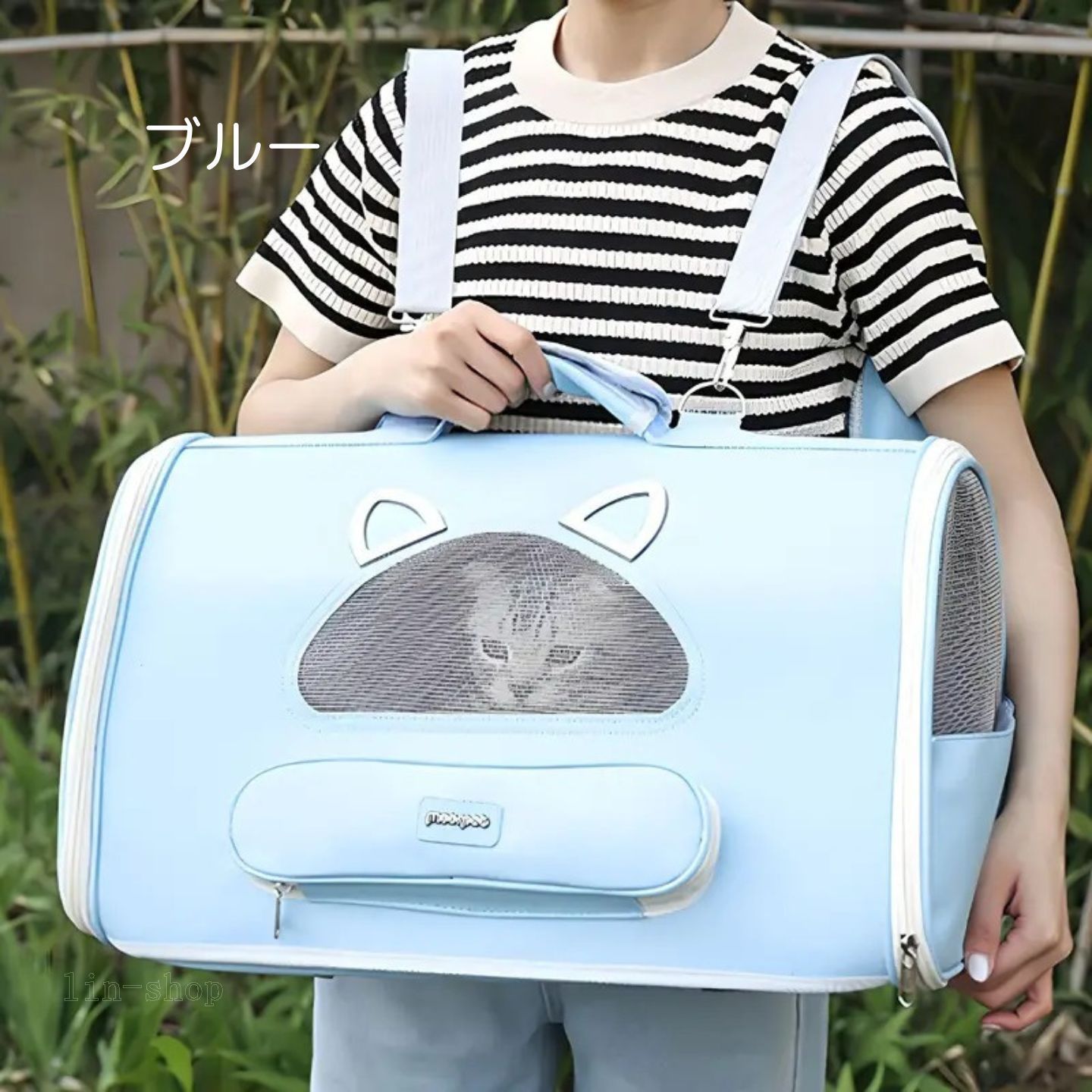 ペットキャリー 猫キャリー リュックサック 通気性 折りたたみ可能 シングルショルダーストラップ ダブルショルダーストラップ メッシュウィンドウ付き ポータブルキャットトラベルバッグ