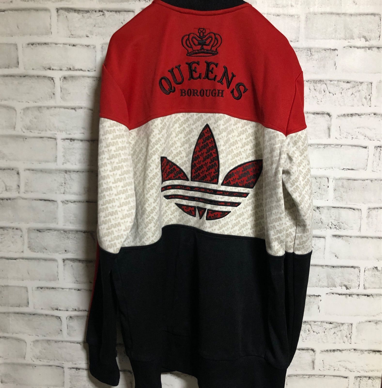 XL ジャムマスタージェイ⭐️adidasトラックジャケット/ジャージ vintage 刺繍トレファイル RUN DMC 黒赤ベージュ