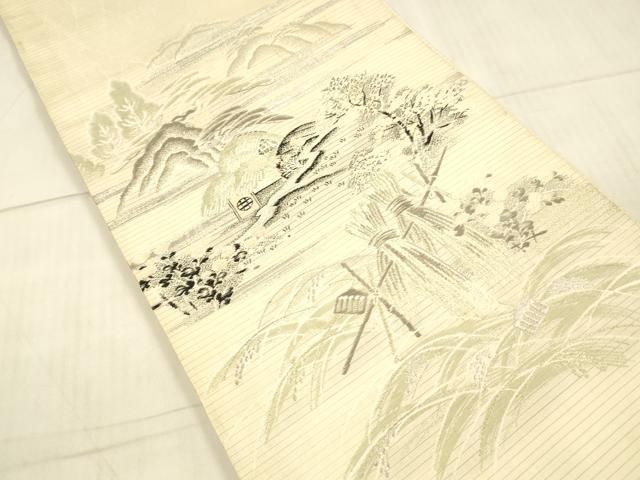 平和屋着物 夏物 アンティーク 大正ロマン 丸帯 風景文 金銀糸 正絹 DAAX0017cm
