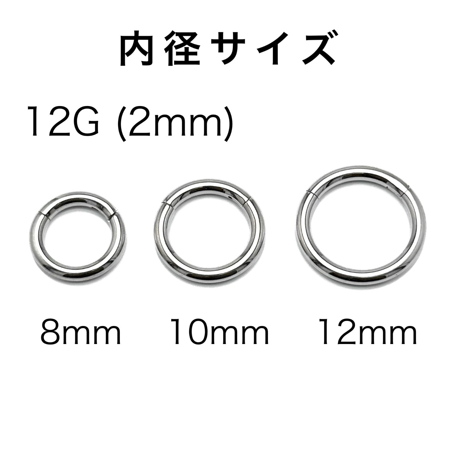 12G セグメントリング クリッカー 拡張 フープ ステンレス ボディ