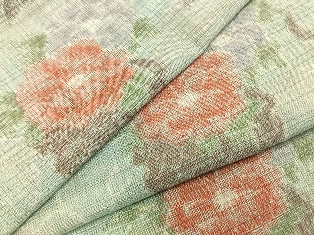 平和屋着物▽上質な紬 単衣 雪輪草花文 正絹 AABC3794fy