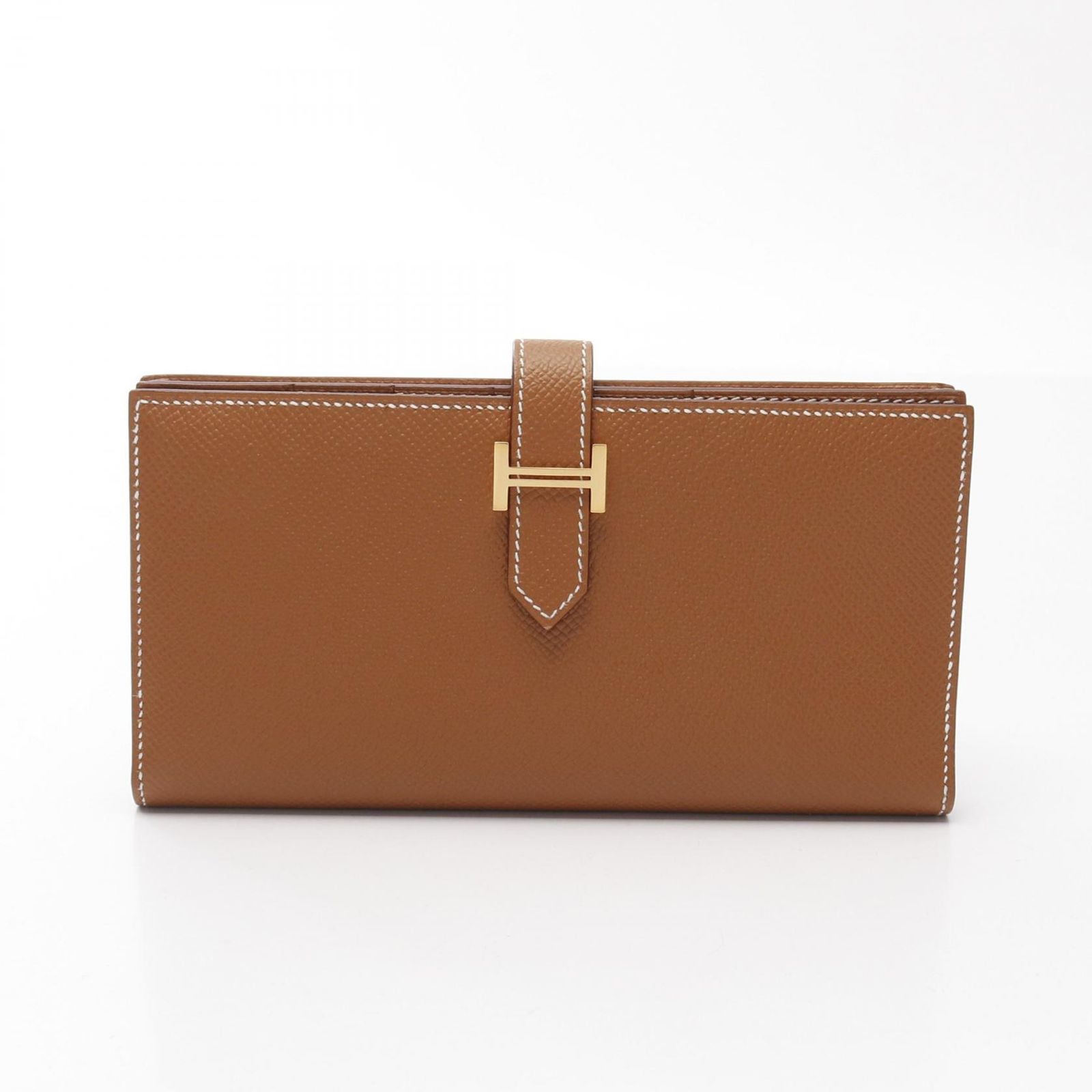 エルメス HERMES 二つ折り長財布 ベアンスフレ ゴールド カーフ 牛革 ベアンスフレ ゴールド レディース Used A