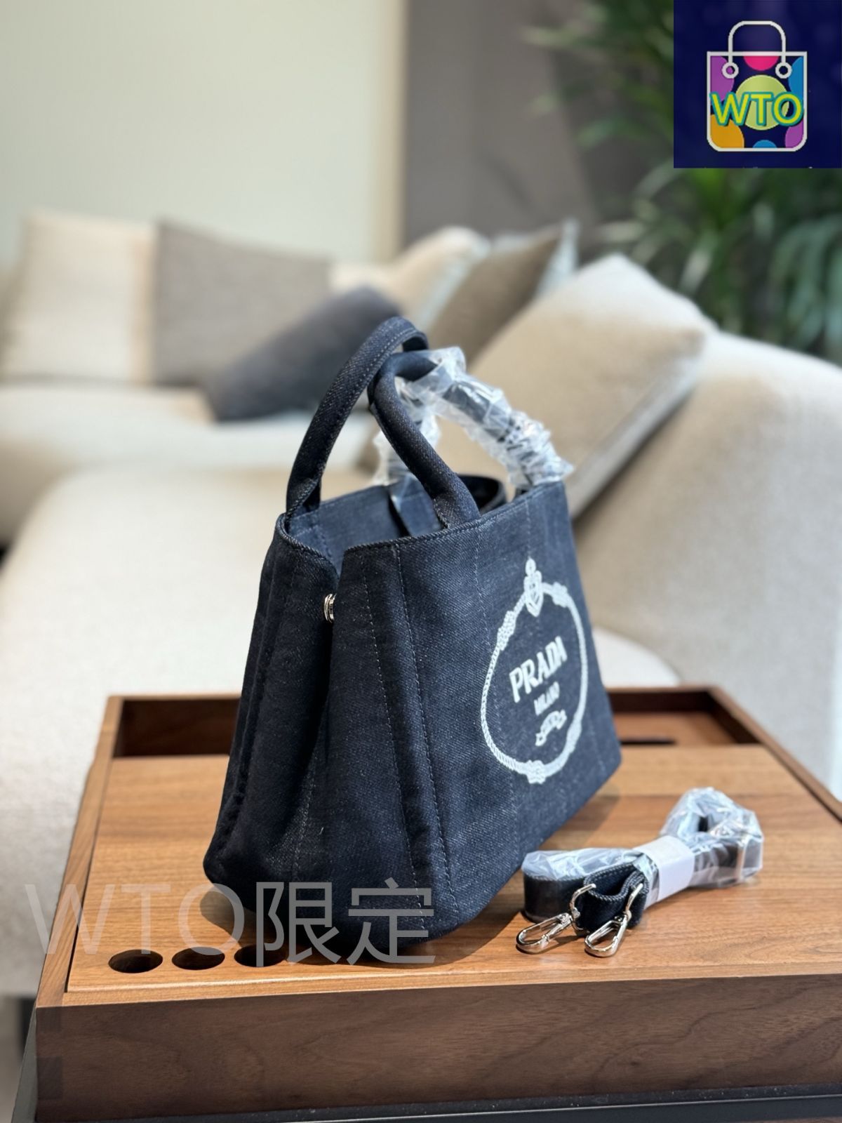 【ピーナツ】PRADA カナパ　デニム 今日特価】Prada プラダ カナパ デニムビーチバッグ 耐久性に