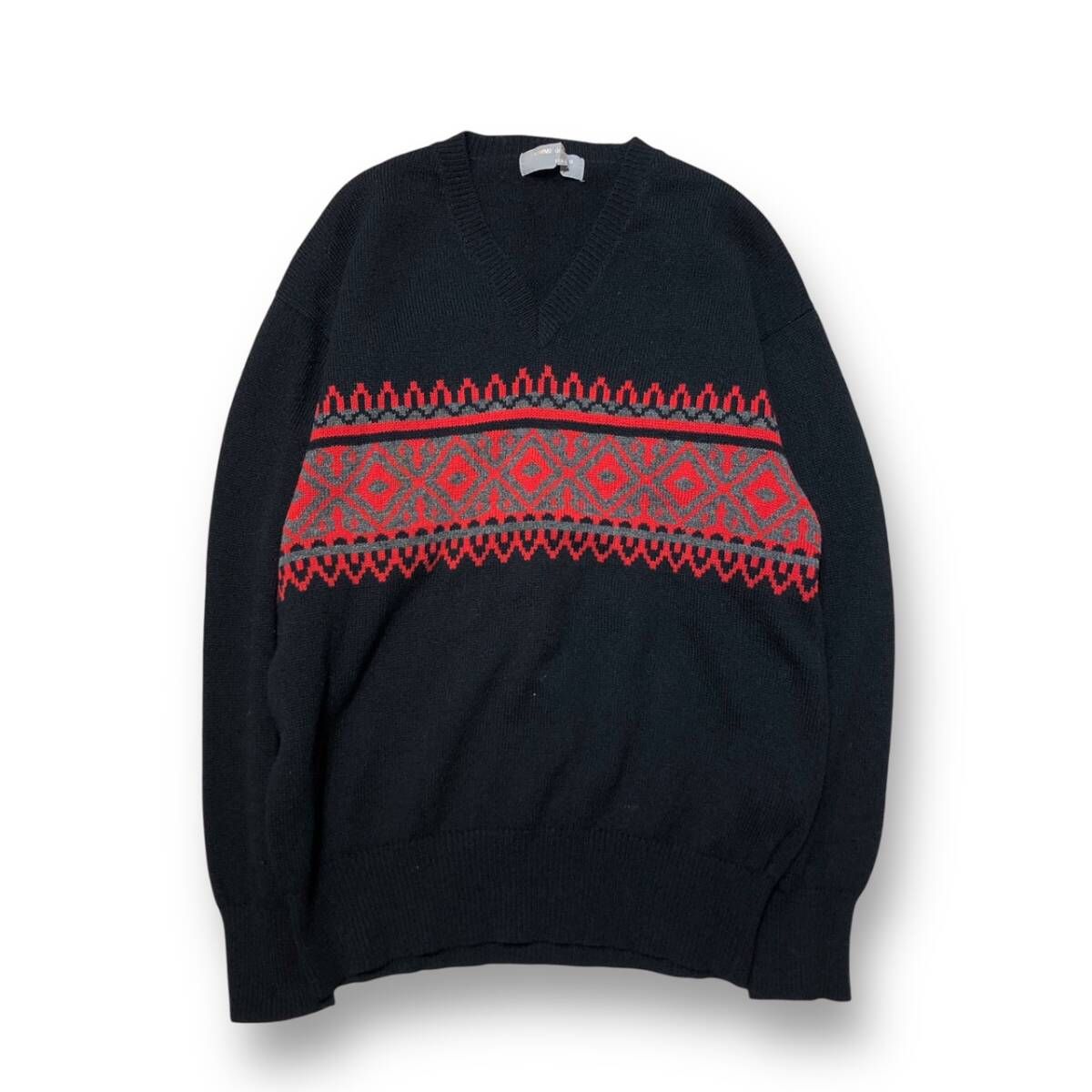 90AW archive COMME des GARCONS HOMME Vネックウールニット ブラック系 コムデギャルソンオム